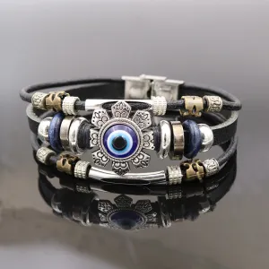 Fashion Evil Eye Multi-Layer Punk Leather Bracelet