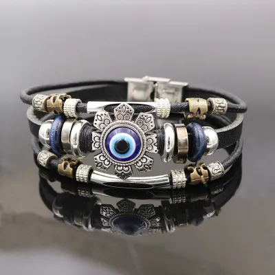 Fashion Evil Eye Multi-Layer Punk Leather Bracelet