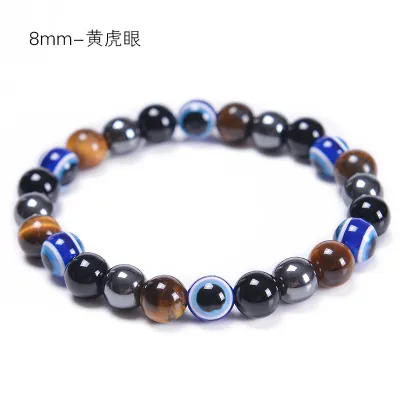 Fashion 8mm Evil Eye Natural Stone Beaded Woven Bracelet