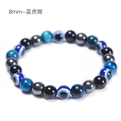 Fashion 8mm Evil Eye Natural Stone Beaded Woven Bracelet