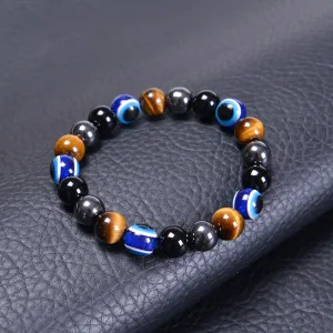 Fashion 8mm Evil Eye Natural Stone Beaded Woven Bracelet