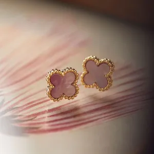 Women Fashion Pink Purple Fritillary Four-Leaf Clover Earrings
