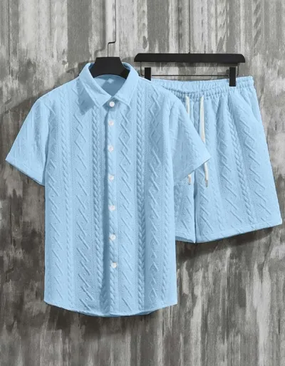 Men'S Fashion Casual Solid Color Lapel Short-Sleeve Polo Shirt Loose Shorts Two-Piece Set