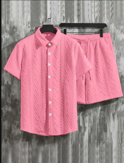 Men'S Fashion Casual Solid Color Lapel Short-Sleeve Polo Shirt Loose Shorts Two-Piece Set
