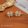 Zircon Cat'S Eye Four-Leaf Clover Earrings