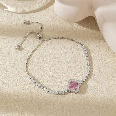 Women Fashion Multicolor Zirconium Four-Leaf Clover Bracelet
