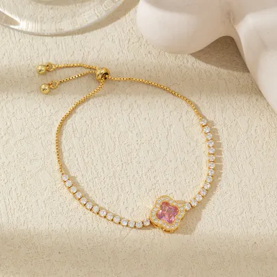 Women Fashion Multicolor Zirconium Four-Leaf Clover Bracelet