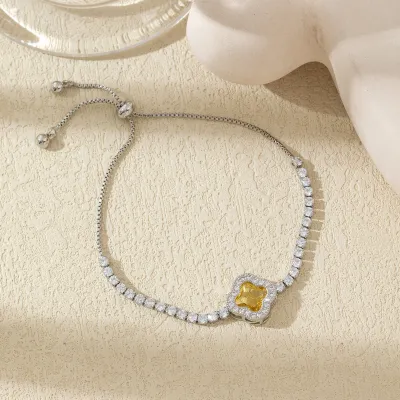 Women Fashion Multicolor Zirconium Four-Leaf Clover Bracelet