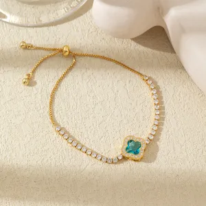Women Fashion Multicolor Zirconium Four-Leaf Clover Bracelet