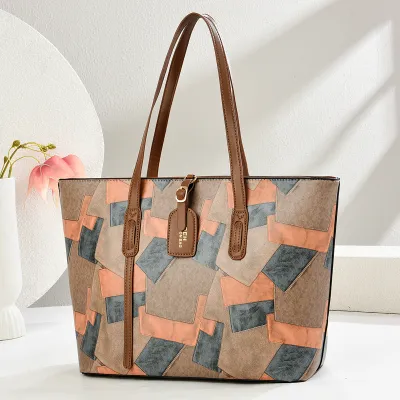 Women Fashion Casual Colorblock Large Capacity Tote Bag