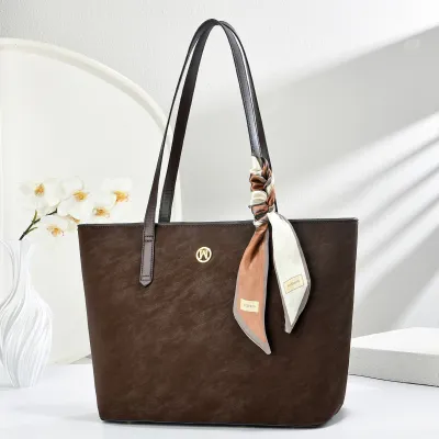 Women Fashion Casual Solid Color Silk Scarf Decoration Large Capacity Tote Bag