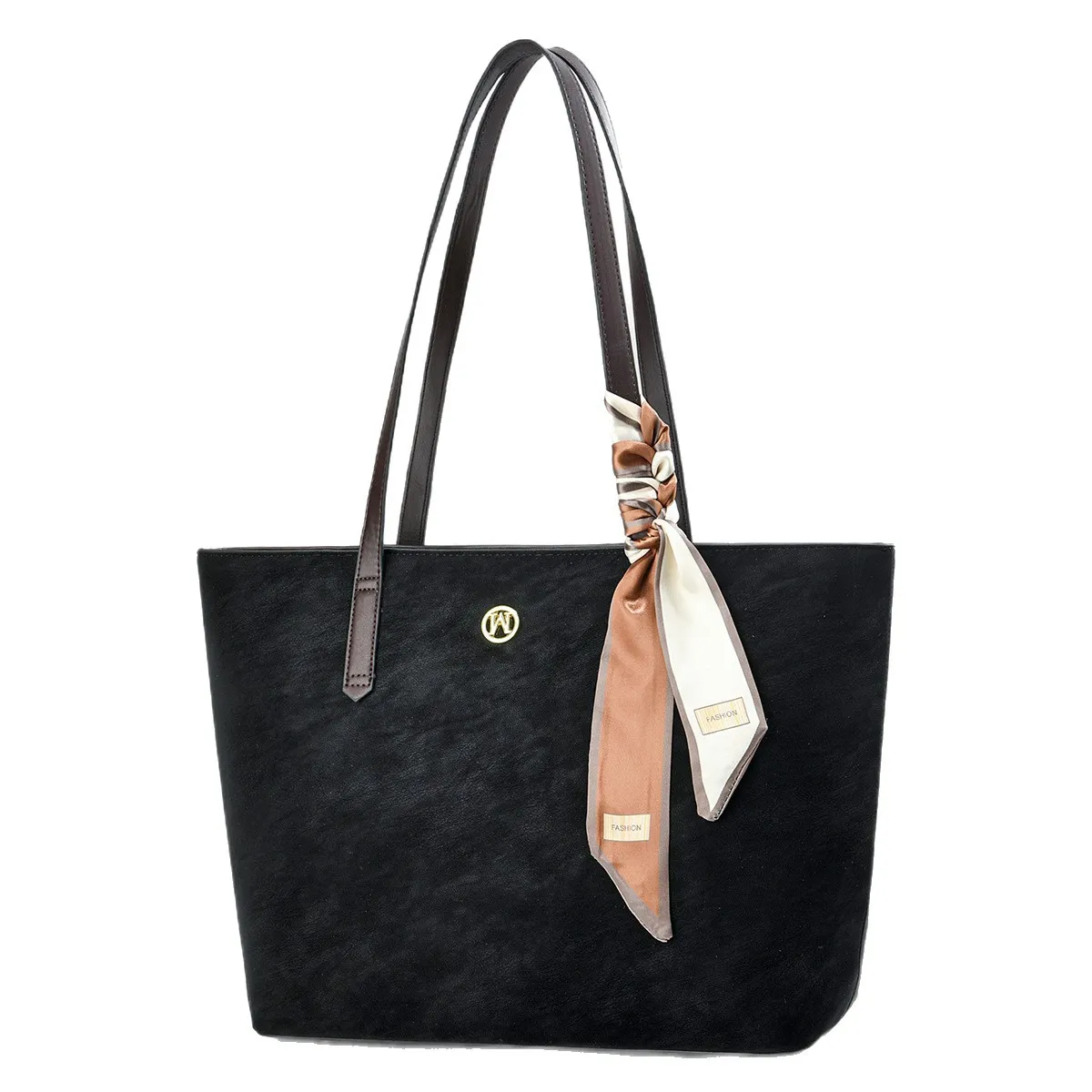 Women Fashion Casual Solid Color Silk Scarf Decoration Large Capacity Tote Bag