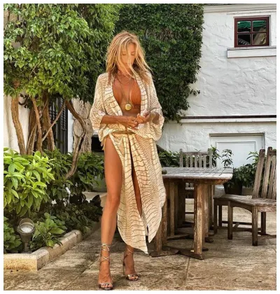 Women Fashion Summer Chiffon Printed Loose Cardigan Beach Swimsuit Cover-Ups