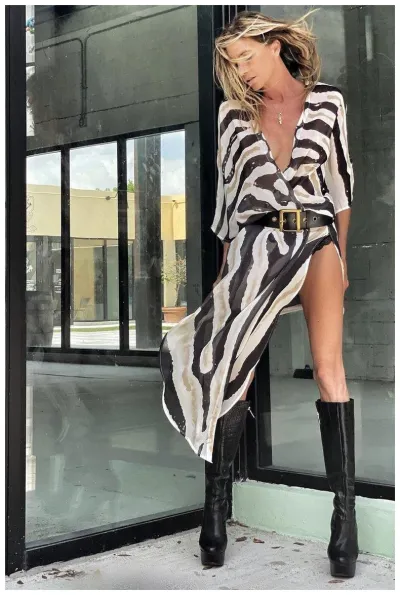 Women Fashion Summer Chiffon Printed Loose Cardigan Beach Swimsuit Cover-Ups