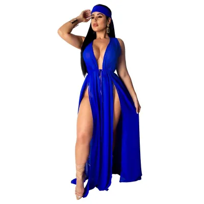 Women Fashion Sexy Solid Color Chiffon Sleeveless Cardigan Beach Swimsuit Cover-Ups