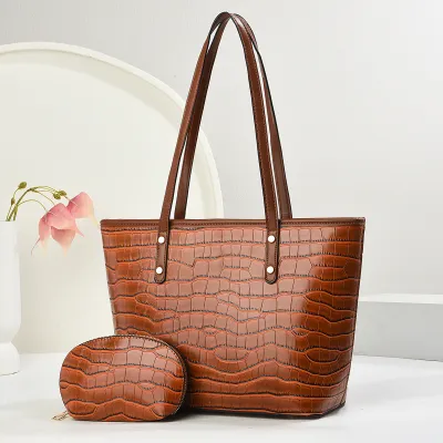 Women Fashion Causal Retro Stone Pattern Large Capacity Tote Bag Two-Piece Bag Set