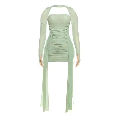 Women Sexy Solid Color Long Sleeve Tube Top Dress