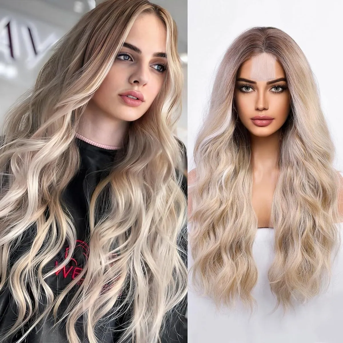 Women Fashion Front Lace Chemical Fiber Mid-Length Curly Wigs