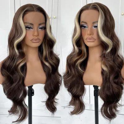 Women Fashion Full Head Cover Front Lace Chemical Fiber Long Curly Wig