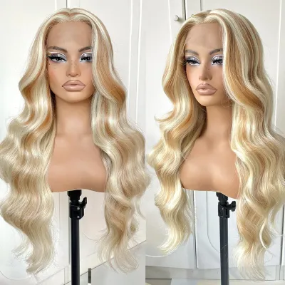 Women Fashion Full Head Cover Front Lace Chemical Fiber Long Curly Wig