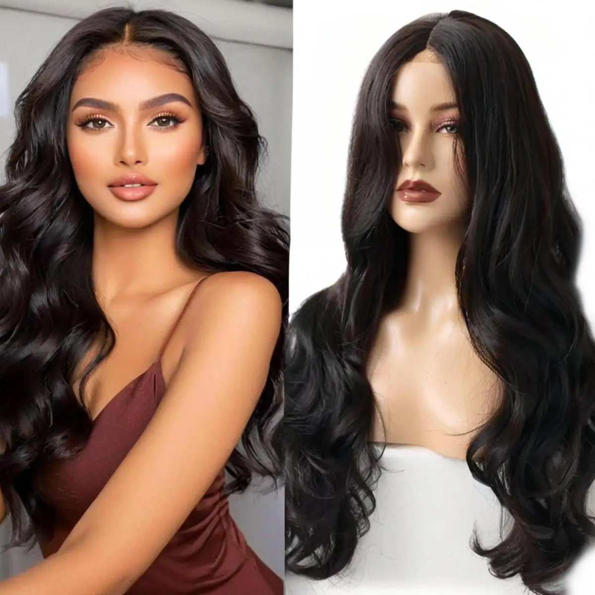 Women Fashion Chemical Fiber Mid-Split Large Wave Long Curly Wig