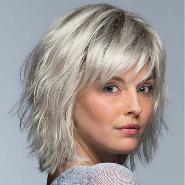 Women Fashion Partial Gradient White Blonde Short Curly Wigs