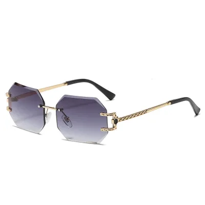 Women Fashion Octagonal Frameless Gradient Lenses Uv Protection Sunglasses