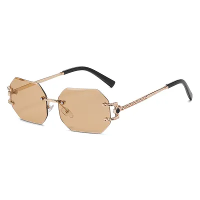 Women Fashion Octagonal Frameless Gradient Lenses Uv Protection Sunglasses