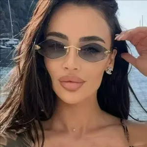 Women Fashion Rimless Diamond Sunglasses
