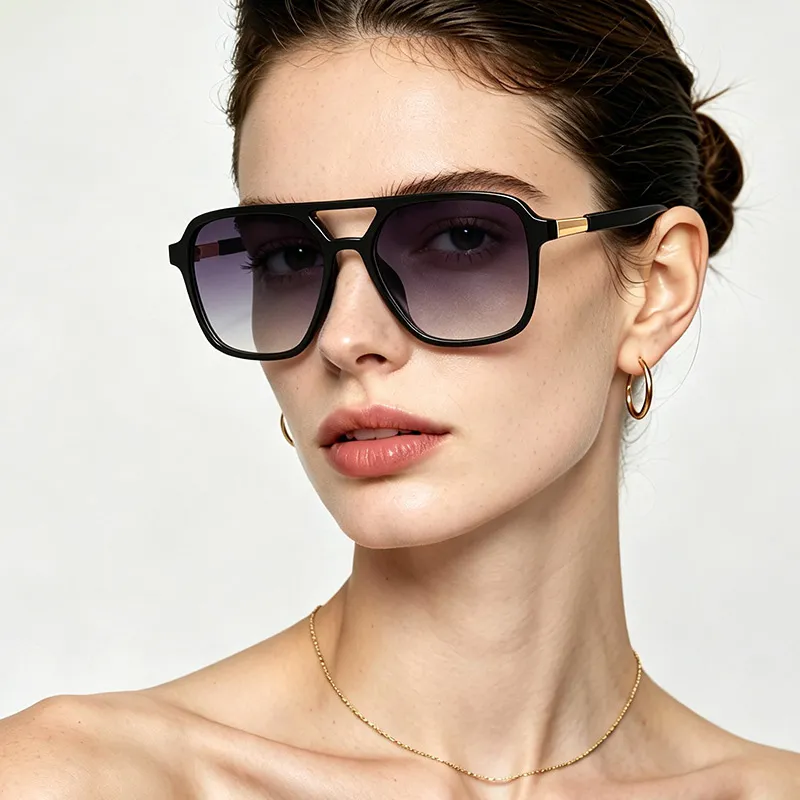 Women Fashion Retro Double Beam Aviator Large Frame Sunglasses