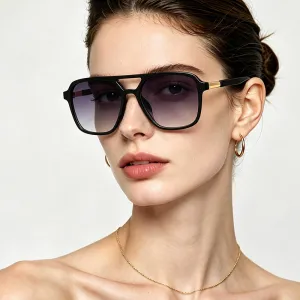 Women Fashion Retro Double Beam Aviator Large Frame Sunglasses