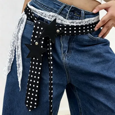 Women Fashion Polka Dot Print Lace Belt