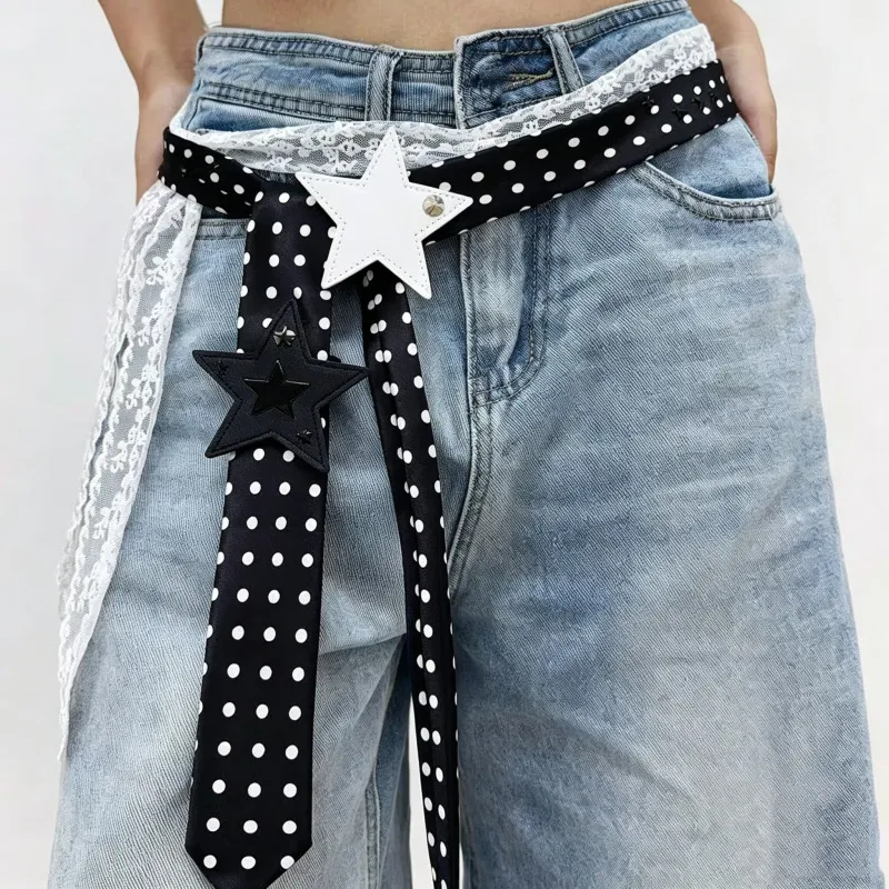 Women Fashion Polka Dot Print Lace Belt
