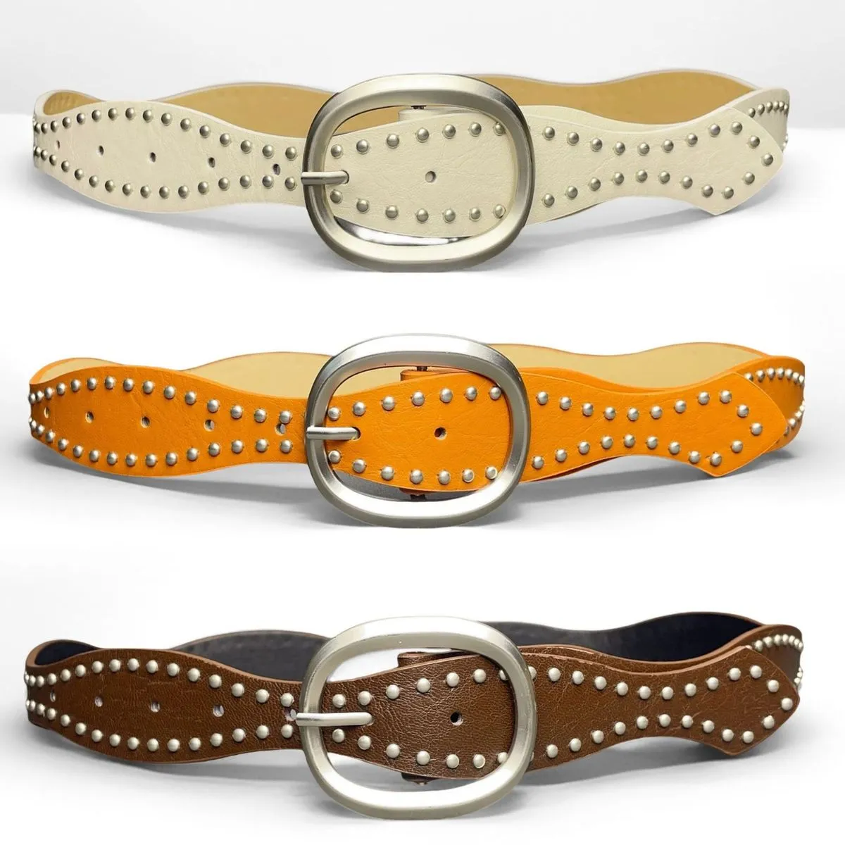 Women Fashion Retro Rivet Wave Belt
