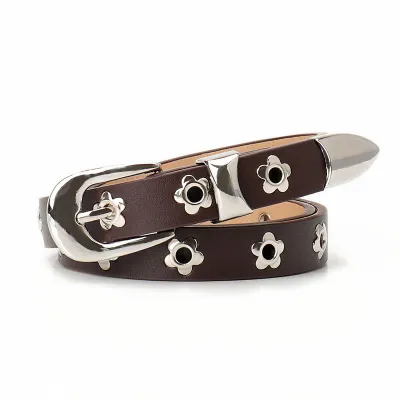 Women Fashion Retro Punk Flower Buckle Belt