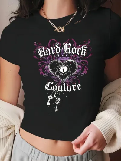 Women Fashion Sexy Spring And Summer Printed Shoulder Short-Sleeve Slim-Fit Crop Top