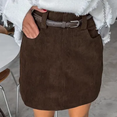 Women Fashion Retro Autumn And Winter Corduroy High Waist Slim Skirt