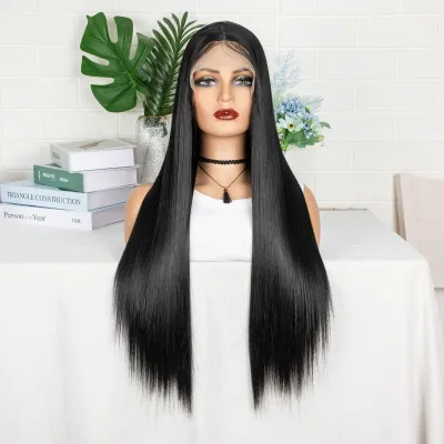 Women Fashion Front Lace Chemical Fiber Headgear 13*4 Long Straight Wig
