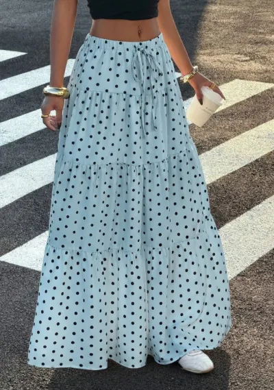 Women'S Fashion Casual Summer Polka Dot Print Ruffled Lace-Up Skirt