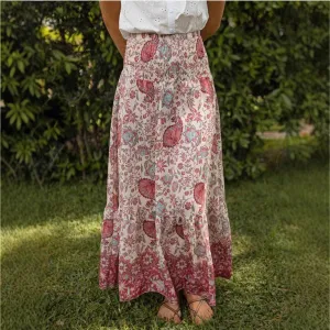 Women Fashion Casual Summer Boho Printed Large Swing Loose Skirt