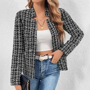 Women Fashion Casual Autumn Plaid Long-Sleeve Slim-Fit Blazer
