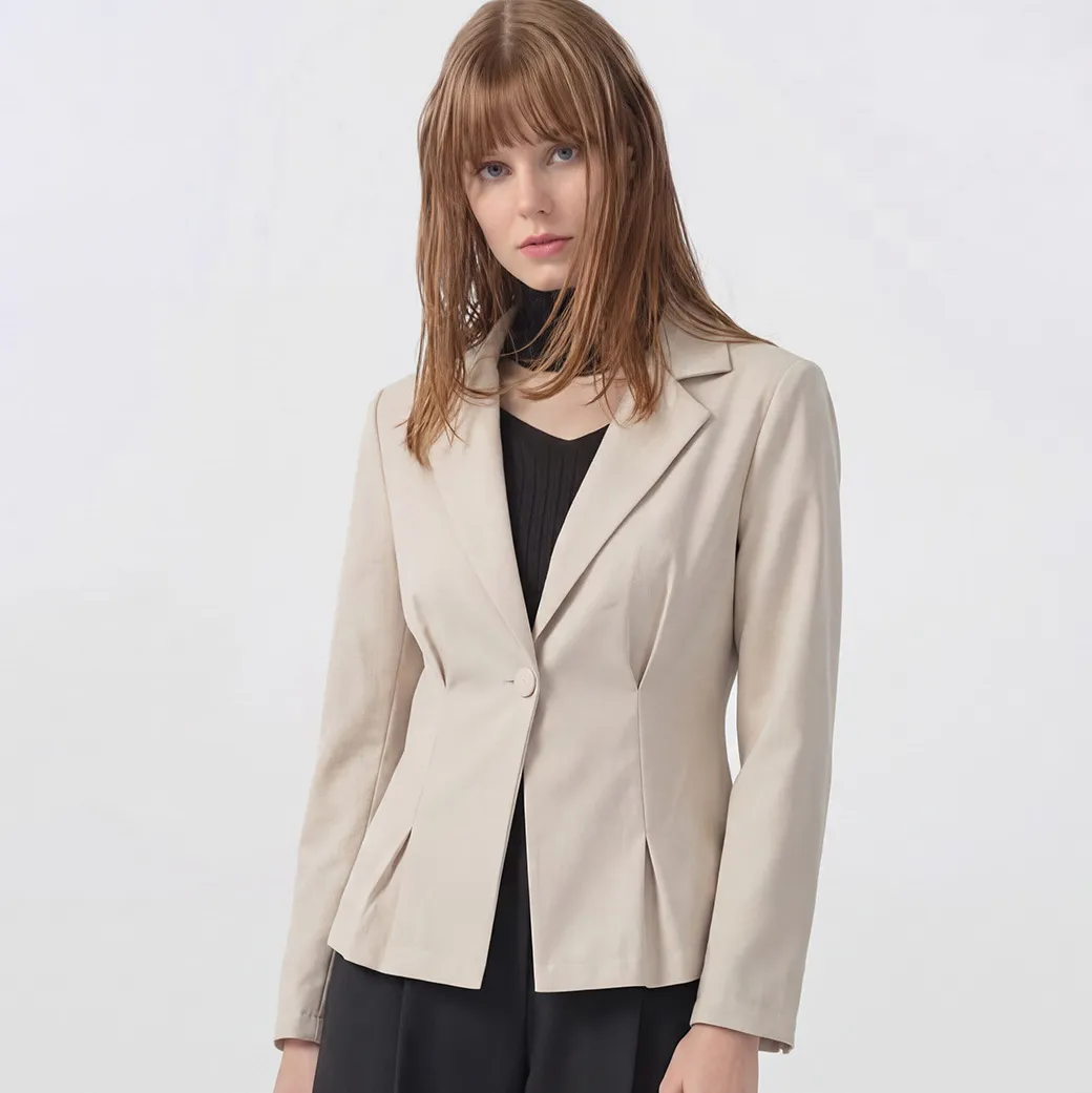 Women Fashion Casual Spring Autumn Solid Color Lapel Long-Sleeve Blazer