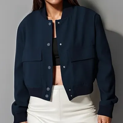 Women Fashion Casual Spring And Autumn Solid Color Pocket Long-Sleeve Jacket