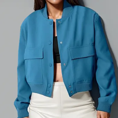 Women Fashion Casual Spring And Autumn Solid Color Pocket Long-Sleeve Jacket