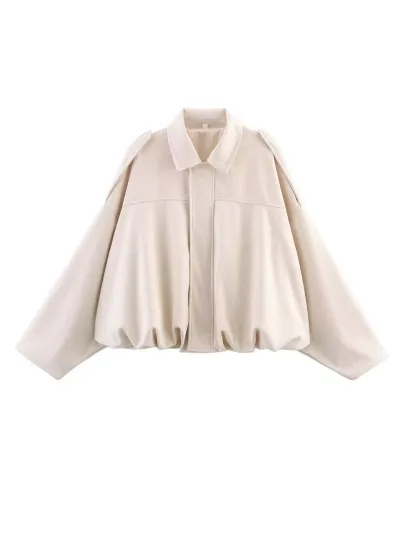 Women Fashion Casual Spring Autumn Solid Color Suede Lapel Long-Sleeve Jacket