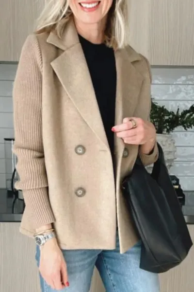 Women Fashion Casual Spring Autumn Solid Color Stitching Lapel Long-Sleeve Blazer