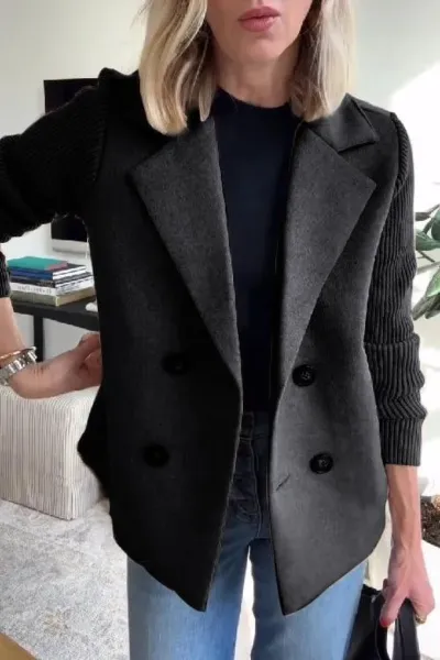 Women Fashion Casual Spring Autumn Solid Color Stitching Lapel Long-Sleeve Blazer
