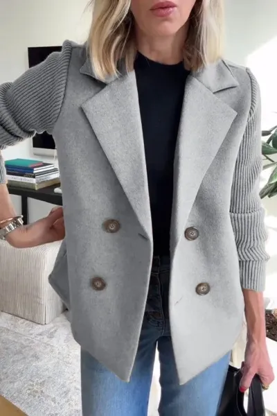 Women Fashion Casual Spring Autumn Solid Color Stitching Lapel Long-Sleeve Blazer