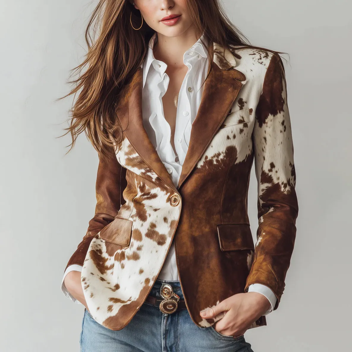 Women Fashion Casual Autumn Printed Lapel Long-Sleeve Single-Breasted Jacket