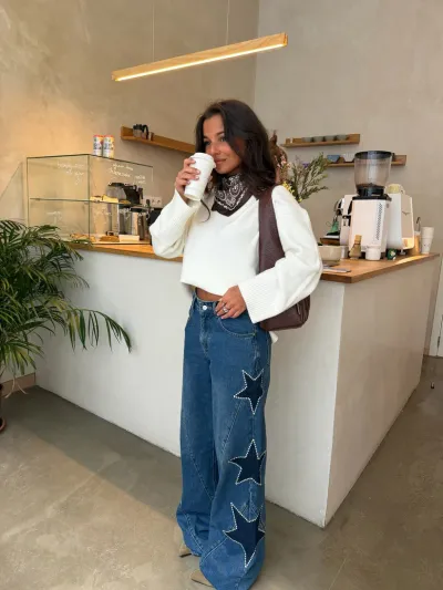 Women Fashion Casual Five-Pointed Star Loose Straight Jeans